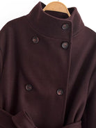 Langry fashion brown double-breasted wool overcoat with buttons