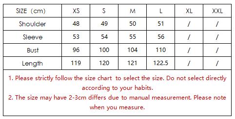 جدول مقاسات Langry fashion الأبيض لمعطف الصوف الرجعي Urban High Elegance