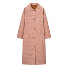 Casual plaid trench coat in red beige wool with buttons and pockets, Langry fashion ملابس