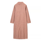 Red and white gingham check casual plaid trench coat with long sleeves and button-down collar