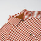 Langry fashion casual plaid trench coat in red white checkered shirt with brown buttons