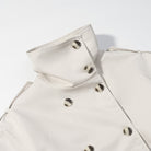 White Langry fashion chef’s jacket with silver buttons and trim