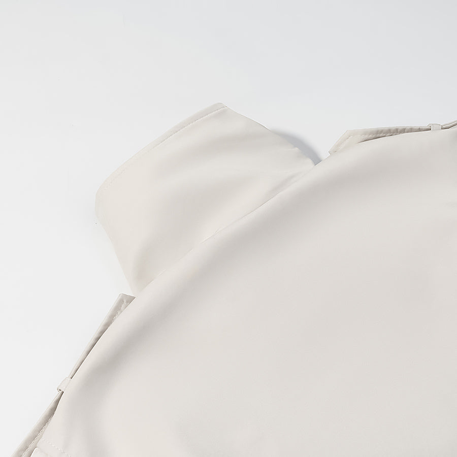 Langry fashion cream silk blouse with high neckline, short sleeves