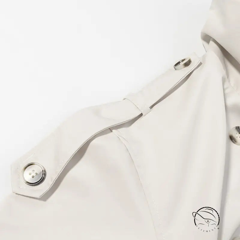 White button-up shirt with silver buttons in Langry windbreaker winter fashion