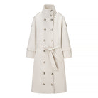 Beige Langry fashion trench coat with double-breasted buttons and belt