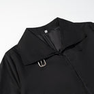 Fashionable langry black collar trench coat with silver buckle and tie closure