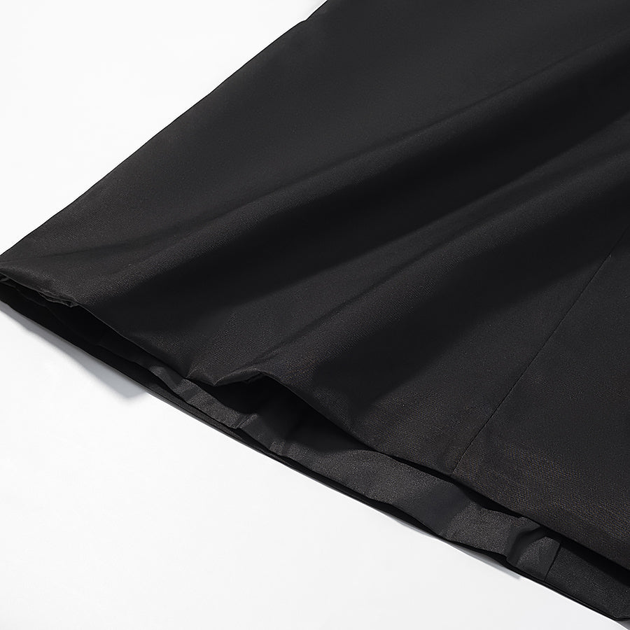 Fashionable langry black pleated skirt with elastic waistband