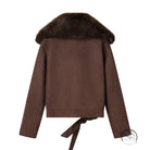 Fall unique fur collar suede jacket in langry fashion with brown fur trim