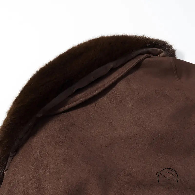 Fall unique fur collar suede jacket in brown with Prada fashion lining