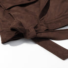 Fall unique fur collar suede jacket in brown with bow waistband detail