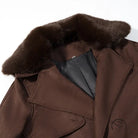 Fall unique fur collar suede jacket with brown fur trim and glossy lining