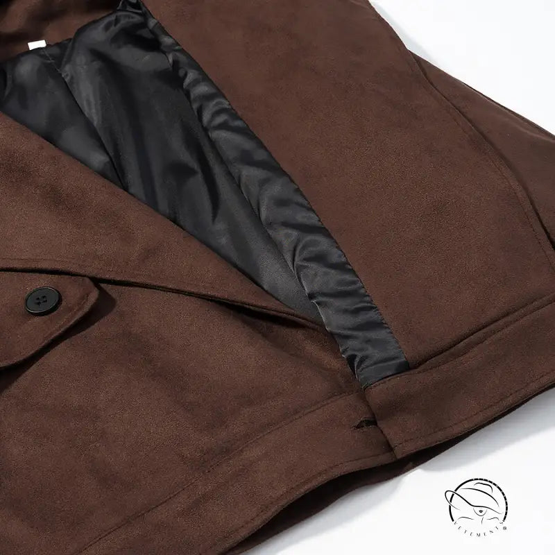 Fall unique fur collar suede jacket in brown with black lining