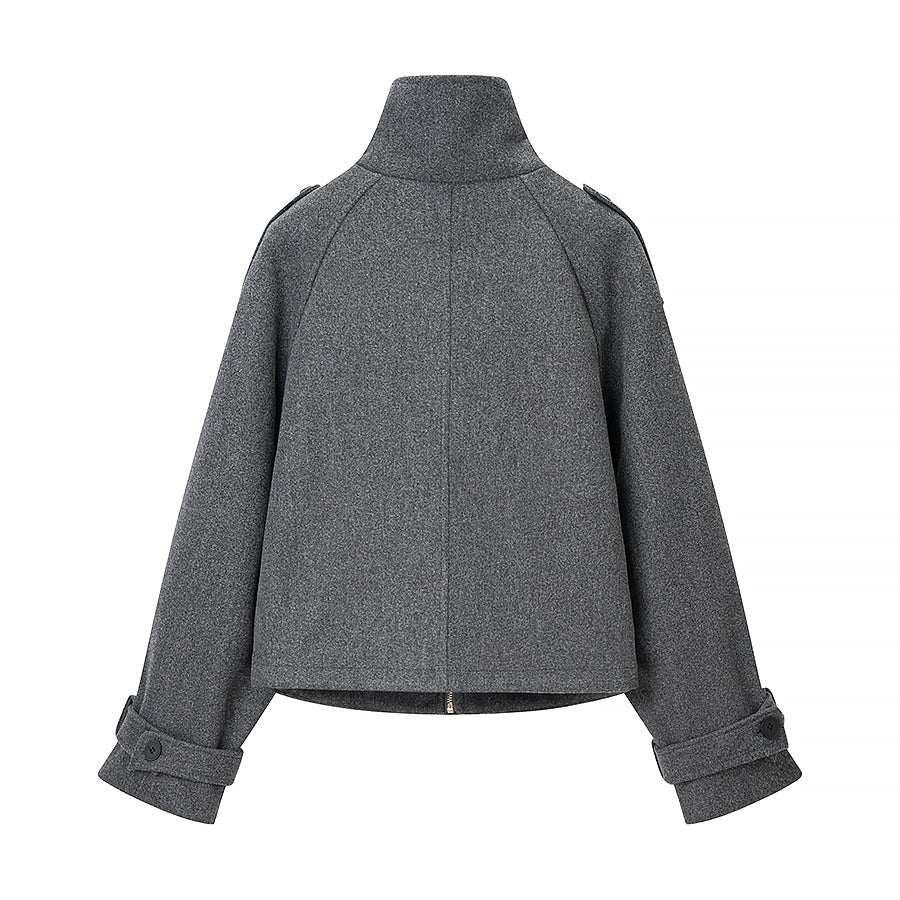 Langry fashion charcoal gray wool jacket with high collar