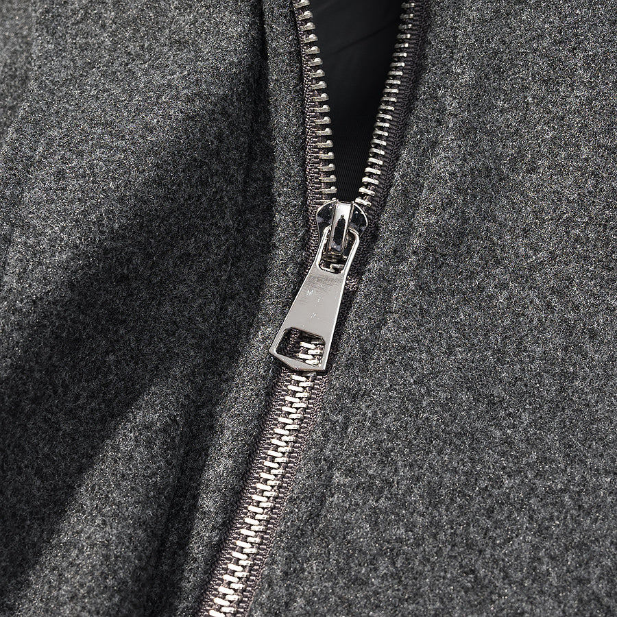 Silver zipper on gray wool Langry fashion jacket