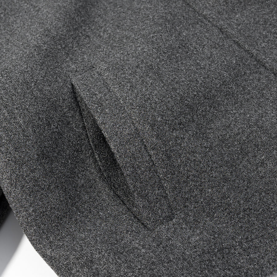 Charcoal gray woolen Langry fashion jacket with subtle sheen and pocket detail
