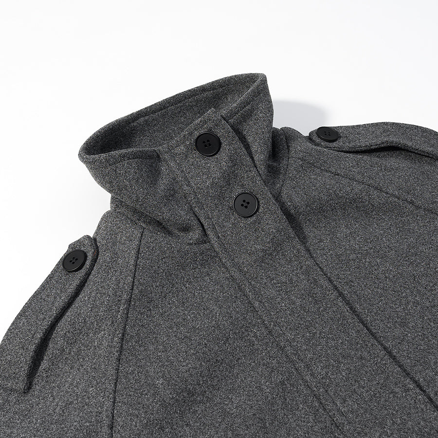 Charcoal gray wool peacoat with black buttons in Langry fashion jacket