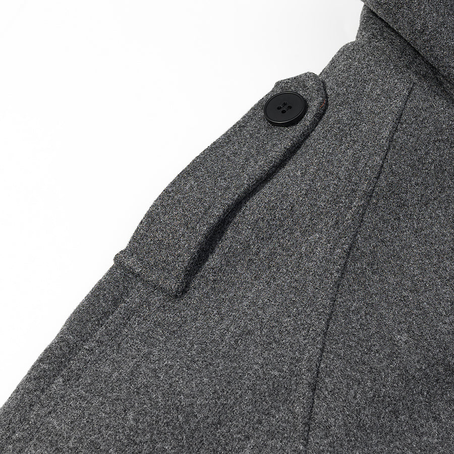 Langry fashion charcoal gray wool coat with black buttons