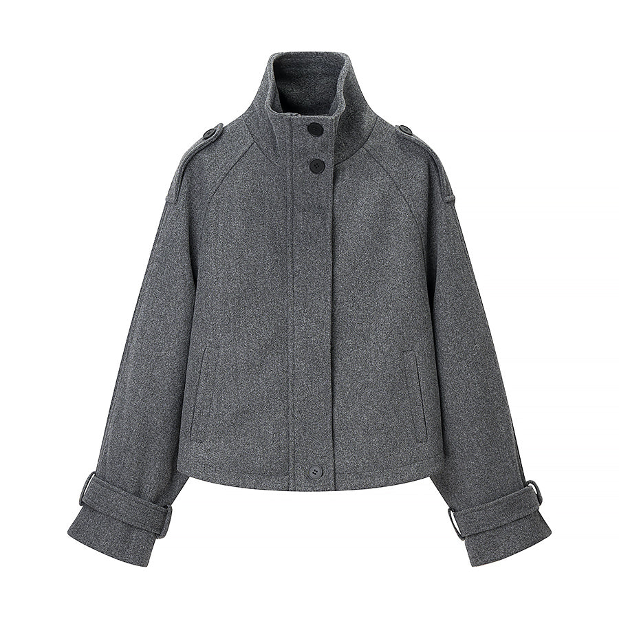 Charcoal gray wool Langry fashion jacket with rolled cuffs
