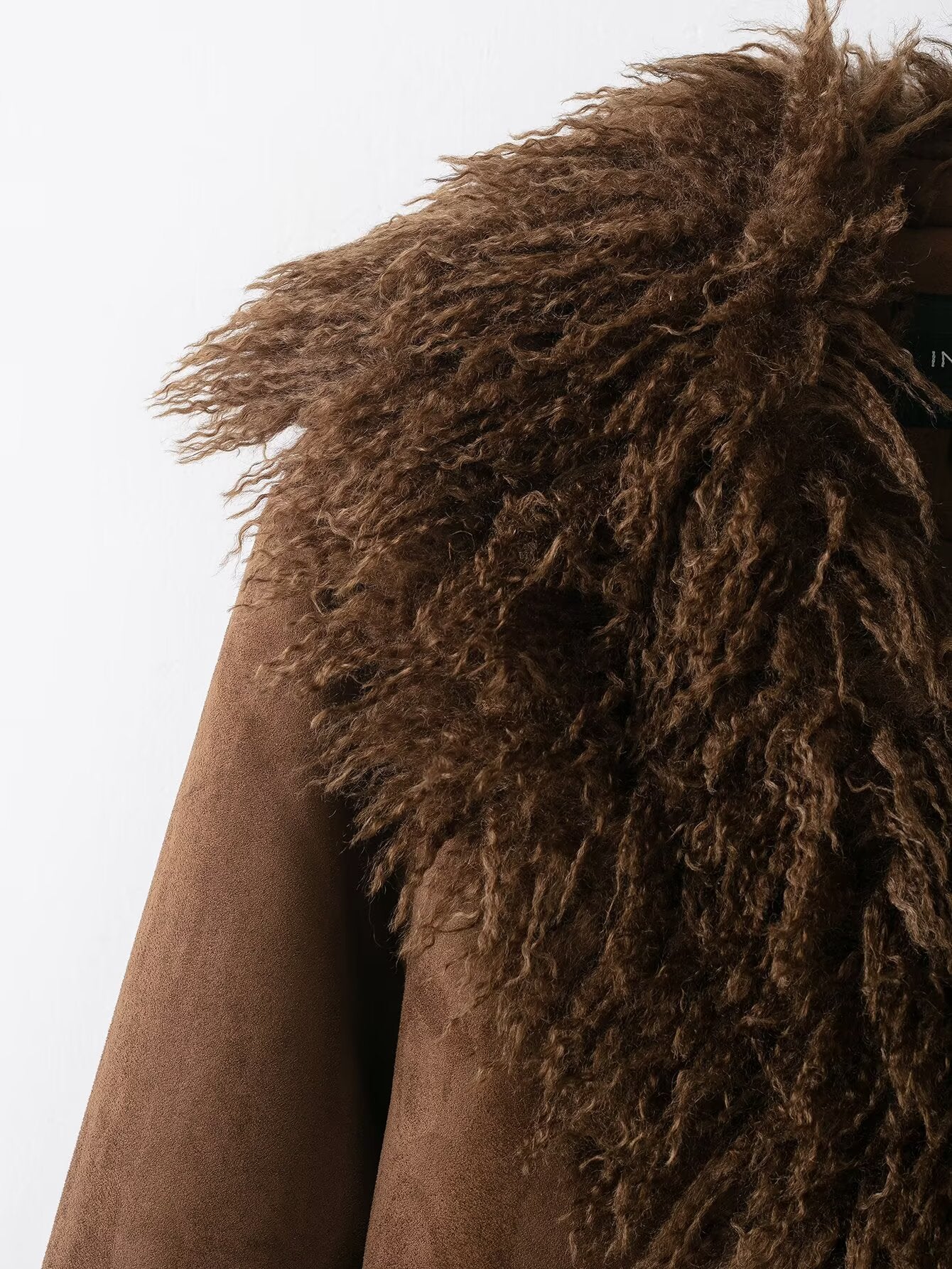 Elegant Autumn faux shearling coat in shaggy suede-like Langry fashion