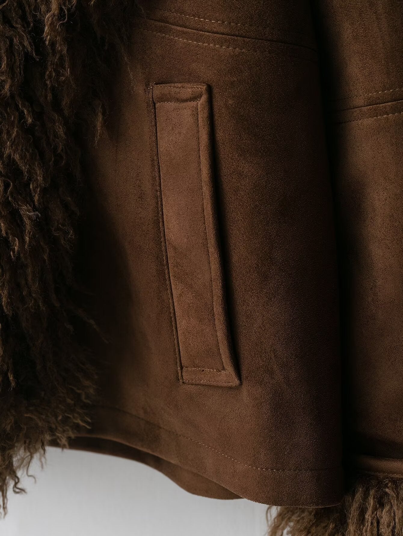 Elegant Autumn faux shearling aviator jacket with fur trim