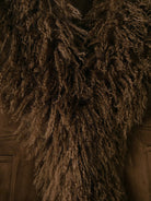 Elegant Autumn faux shearling coat with braided brown fur texture