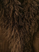 Elegant autumn fur effect coat with brown faux shearling braiding