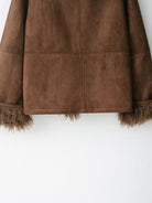 Elegant brown suede jacket with faux shearling trim by Langry fashion