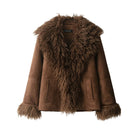 Elegant Autumn faux shearling coat with brown sheepskin jacket fashion