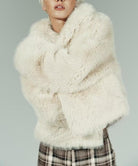 Langry faux fur short coat with frayed shawl and plaid skirt