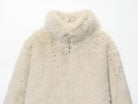 Cream faux fur coat with high collar and long sleeves in Langry fashion