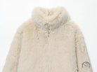 Cream faux fur effect short coat with high collar and long sleeves