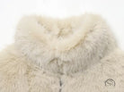 Cream faux fur jacket with high collar and button closure in fur effect short coat