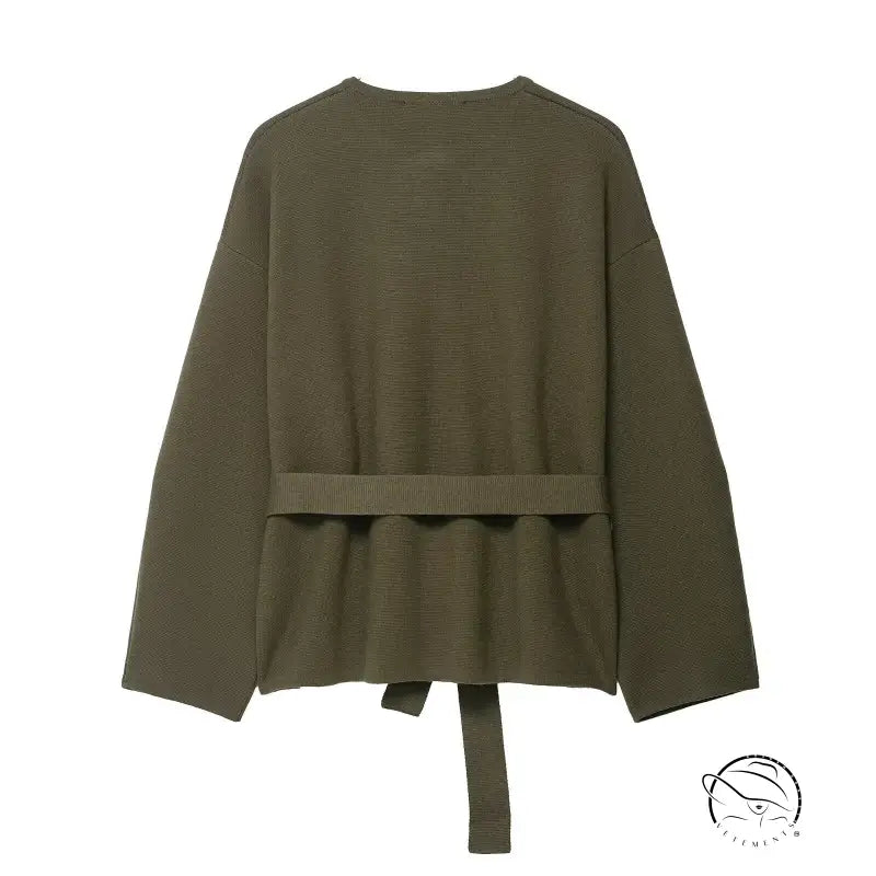 Olive green peplum top with tie waist and regular sleeve for langry fashion