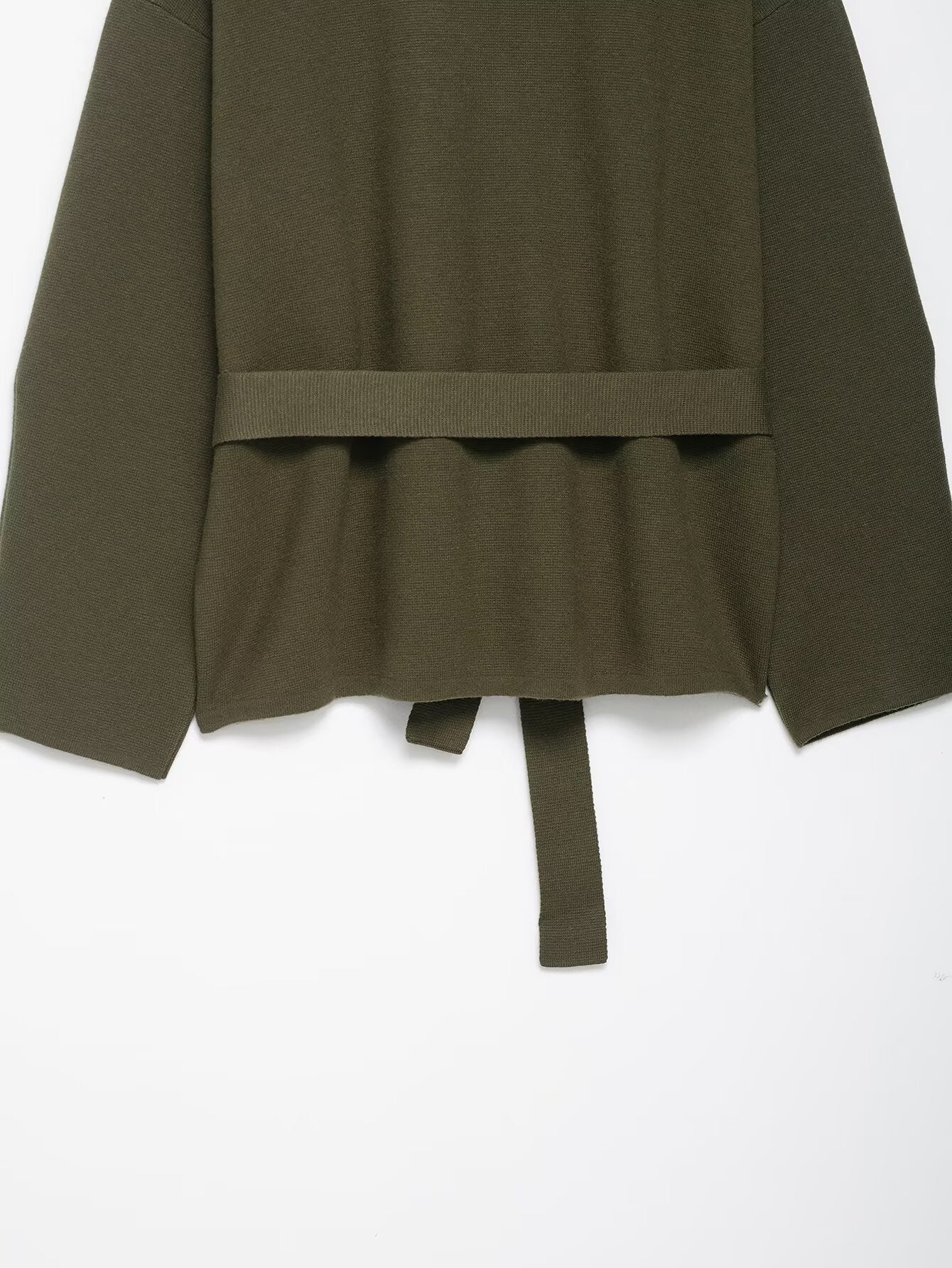Olive green pleated skirt with self-tie waistband in Langry fashion jacket