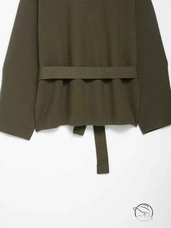 Olive green pleated skirt with self-tie waistband in Langry fashion jacket