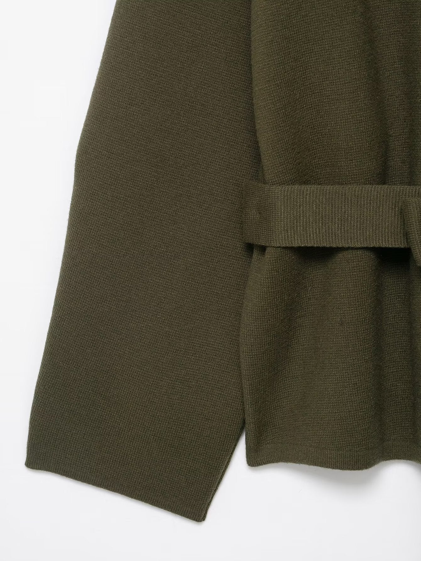 Olive green textured Langry fashion sweater with ribbed cuffs and regular sleeve