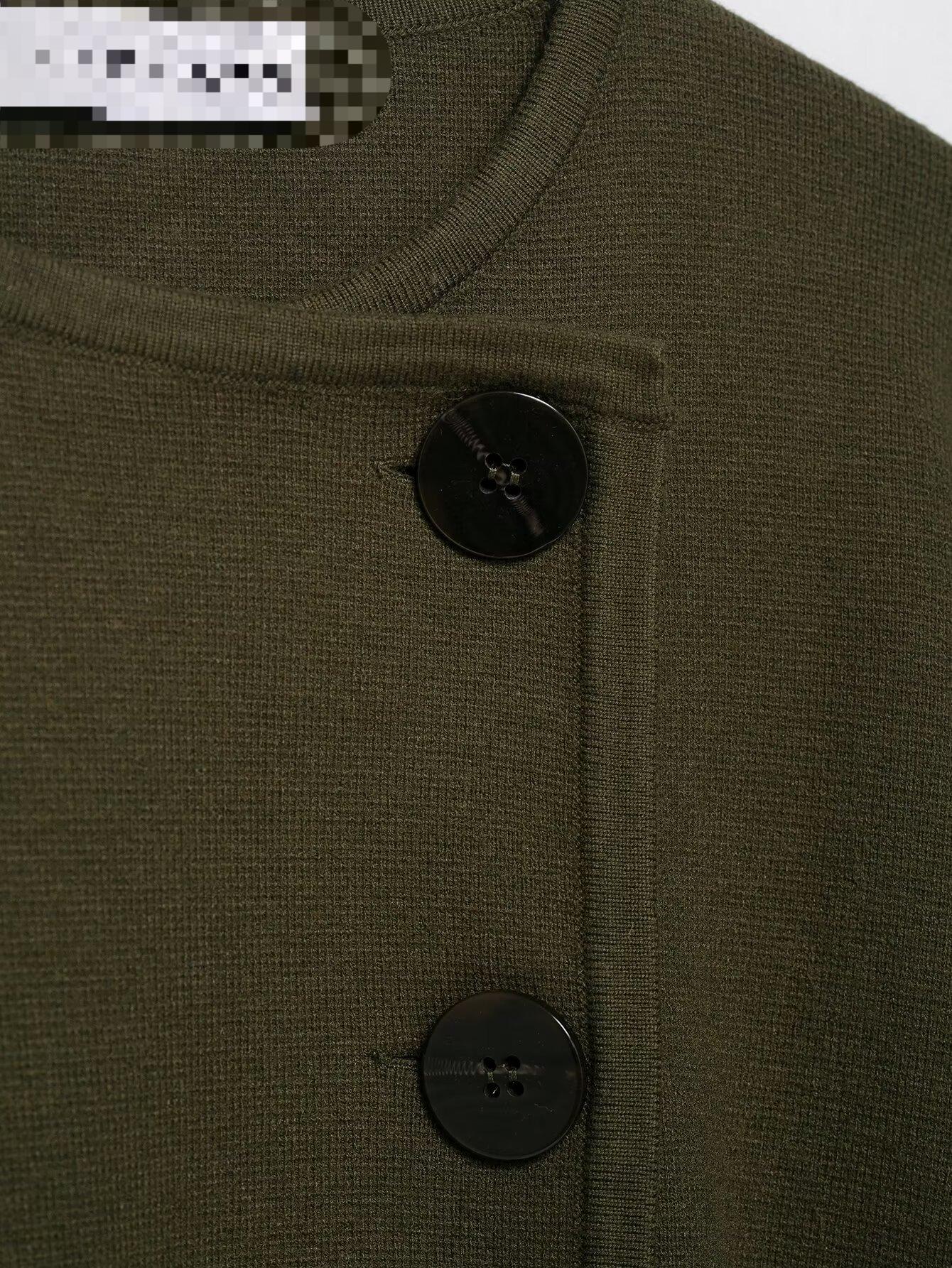 Olive green all-match round neck knitted jacket with regular sleeve