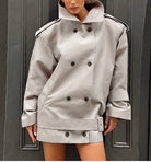 Light gray langry fashion trench coat with double-breasted buttons and belt