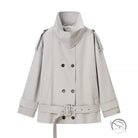 Light gray langry fashion trench coat with belt and rolled cuffs