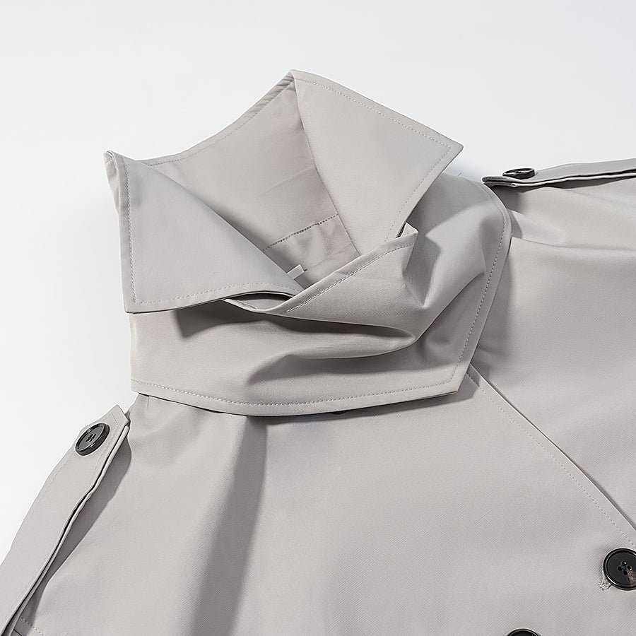 Light gray langry fashion trench coat with double-breasted buttons
