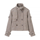 Langry fashion houndstooth cropped wool trench coat in neutral tones