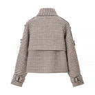 Langry fashion houndstooth wool trench coat with buttons and high collar