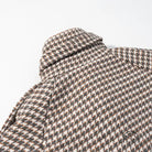 Winter retro plaid woolen houndstooth jacket in brown and cream