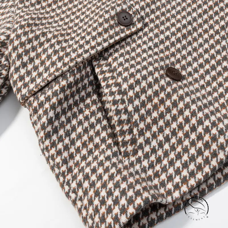 Winter retro plaid woolen houndstooth jacket with black buttons