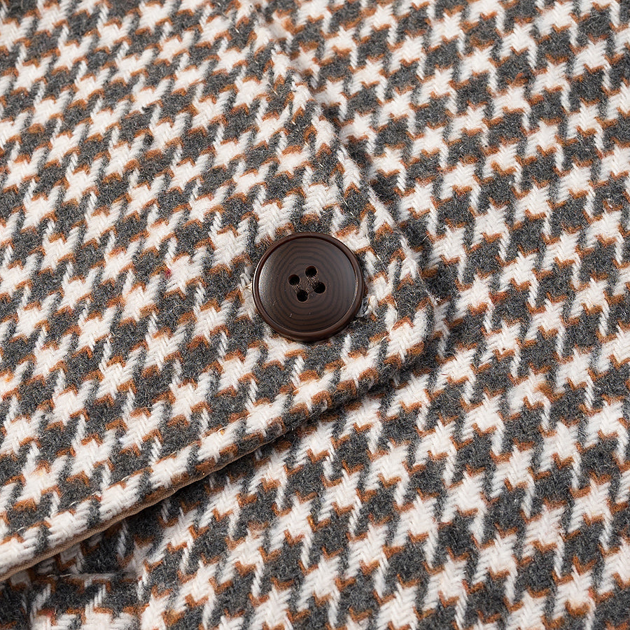 Langry fashion brown white houndstooth wool coat with wooden buttons