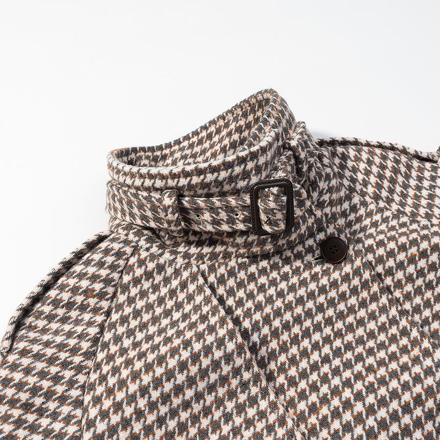 Langry fashion houndstooth wool trench coat with buttons and collar