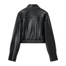 Stylish Langry faux leather jacket with cropped design and stand-up collar