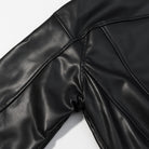 Langry faux leather jacket with shiny black pants and elastic waistband