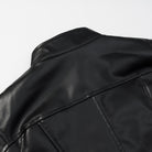 Stylish Langry faux leather jacket with patchwork and structured shoulders