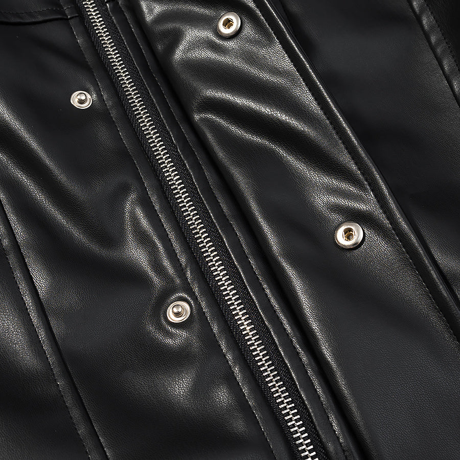 Stylish short faux leather jacket by Langry with silver hardware and zipper details